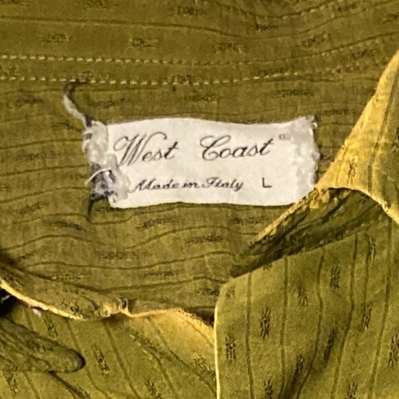 Italian-Made “West Coast” Olive Green Vintage Luxury Silk Shirt – Size Large - Picture 6 of 6